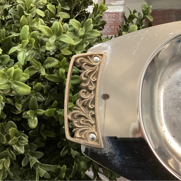 Vintage Silver Metal Kromex Serving Tray with Gold Metal Accent Handles - Picture 4 of 10